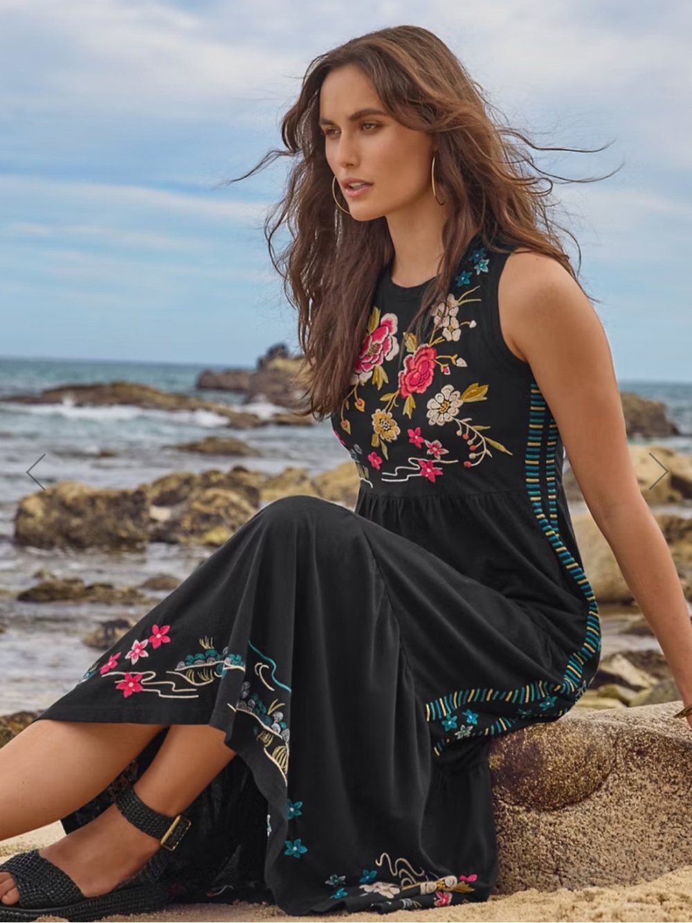 JOHNNY WAS Celina Tiered Embroidered Maxi Tank Dress